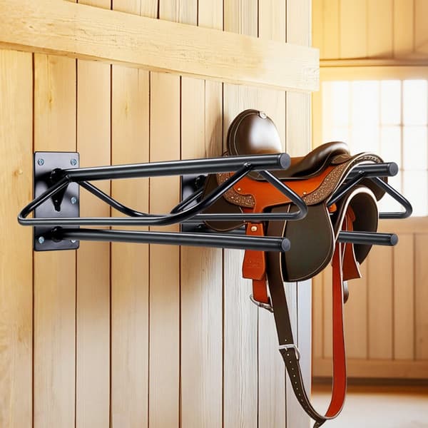 Sadelställ 2-pack, Vägghängt med Pad Bar, Svart Hästsadelställ för Stallorganisering