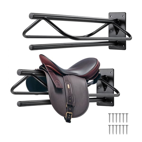 Sadelställ 2-pack, Vägghängt med Pad Bar, Svart Hästsadelställ för Stallorganisering