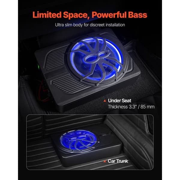 10 Bilsubwoofer för Undersäte, 440W, Blått Ambientljus, Högeffektivt Subwoofersystem