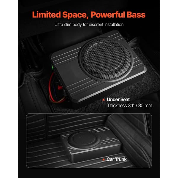 8 400 W under sædet bilsubwoofer, Slank design, kraftfuld bas, perfekt til bil- og lastbilinstallationer