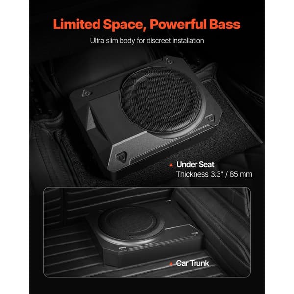 400 W Under Sædet Bil-Subwoofer, Slank Design, Effektivt Bil/Lastbil Subwoofer-System, Kompakt Størrelse, Dyb Basrespons