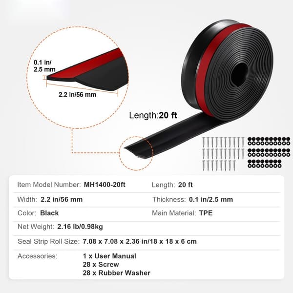 Garageports Tätningslist, 20 FT Universal, Väderstrippning för topp och sidor
