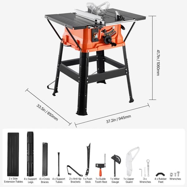 Bordssåg med Stativ, 1800W Portabel Kompakt, 254mm Sågblad OD, 200mm Max Skärkapacitet, 4800rpm Skärhastighet, 24-Tands Sågblad