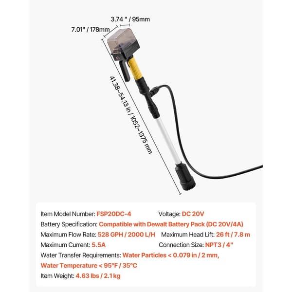 Dewalt Johdoton Vedensiirtopumppu, 20 V MAX -akku, Vain Työkalu