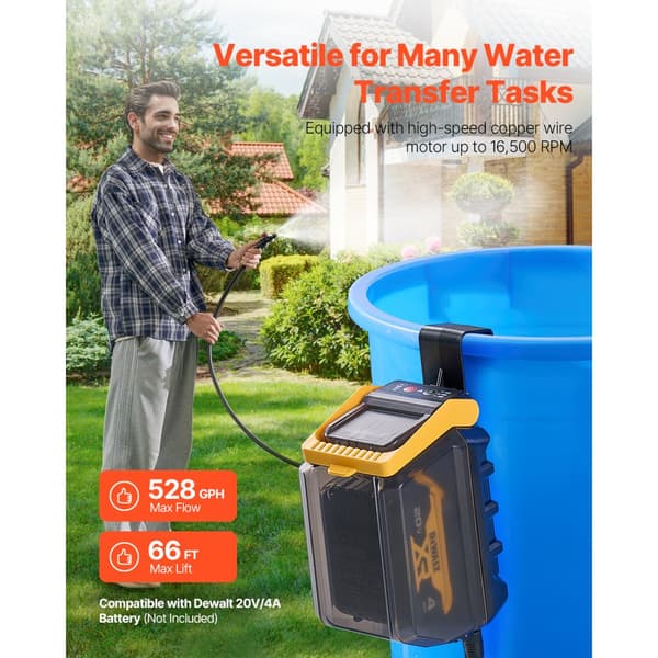 Dränkbar vattenpump, Dewalt 20V MAX (endast verktyg), Sladdlös, för Dewalt Batteri