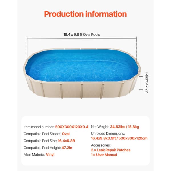 Oval Pool Liner 16,4x9,8ft, Unibead Stil Pool Liner, 47in Vägghöjd