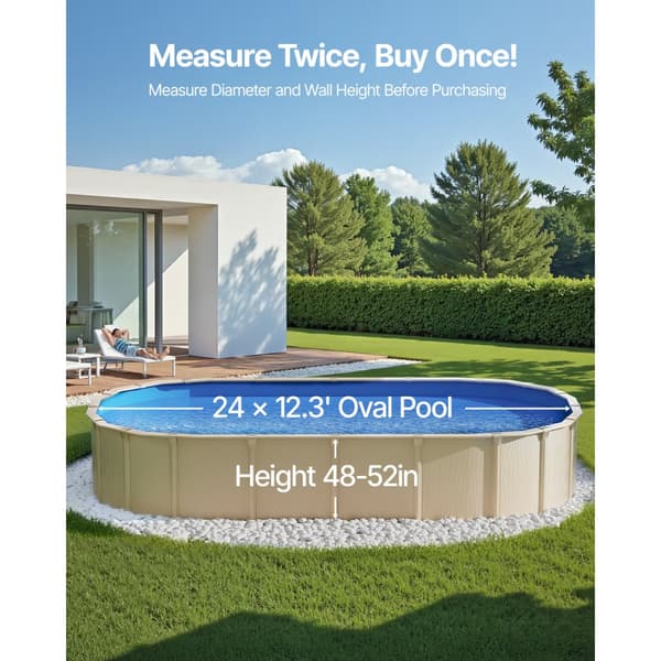 Oval Pool Liner 24 x 12,3 ft, Overlap Style Pool Liner 52in, Med Høj Væghøjde