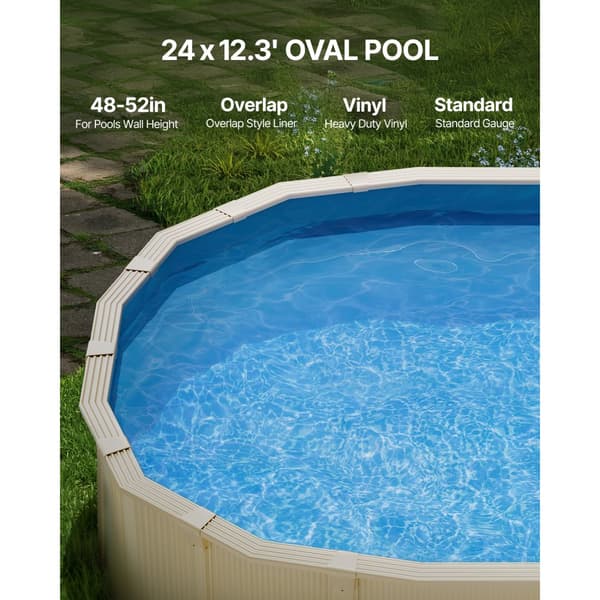 Oval Pool Liner 24 x 12,3 ft, Overlap Style Pool Liner 52in, Med Høj Væghøjde