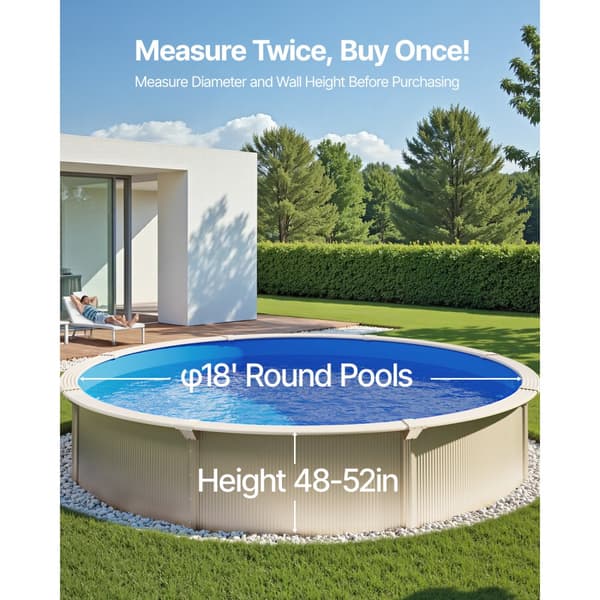 Rund Pool Liner 18ft, Overlap Pool Liner 52in, Solid Farve, Væghøjde