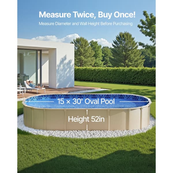 Oval Pool Liner 15x30ft, Unibead Stil Pool Liner, 52in Væg Højde