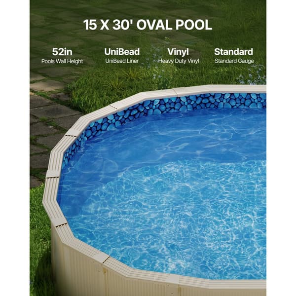 Oval Pool Liner 15x30ft, Unibead Stil Pool Liner, 52in Væg Højde