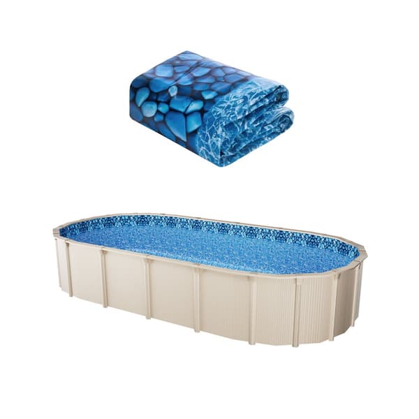 Oval Pool Liner 15x30ft, Unibead Stil Pool Liner, 52in Væg Højde