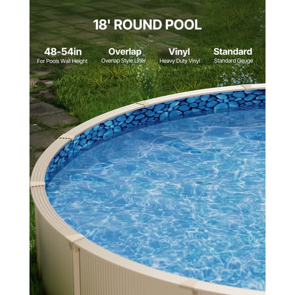 Rund Pool Liner 18ft, Overlap Style Pool Liner, 54in væghøjde, Holdbar, UV Beskyttet
