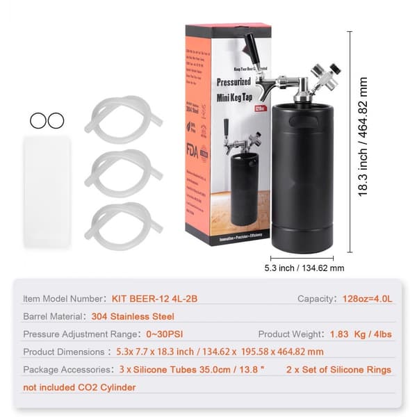 Mini Trycksatt Growler, 128Oz 4L Fatöl, Hem bryggning, Svart ölfat
