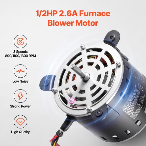 Ovnblæsermotor 1/2HK, 220V, 2,6A, 1300RPM, 3 hastigheder, 15μF/450V kondensator, høj effektivitet, slidstærk konstruktion