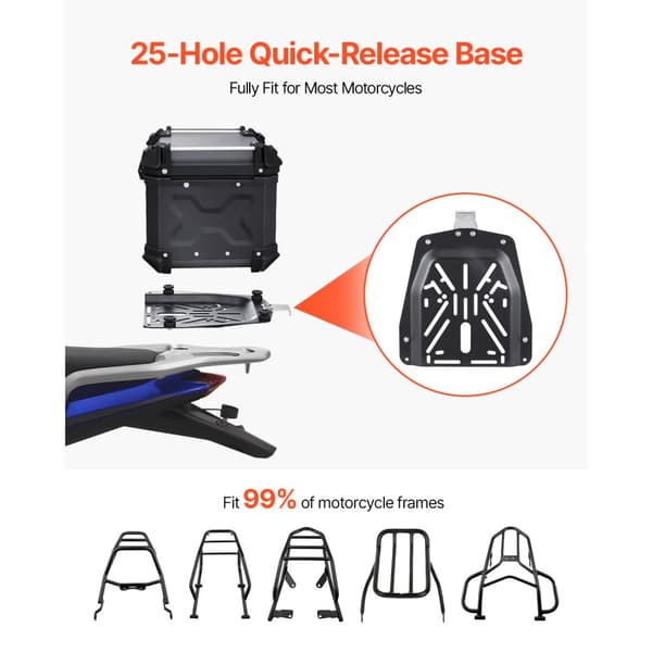 55L Motorcykel Top Case, Universal Tail Box, Læderforing, robust design, vandafvisende, nem montering