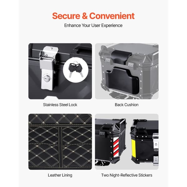55L Motorcykel Top Case, Universal Tail Box, Læderforing, robust design, vandafvisende, nem montering