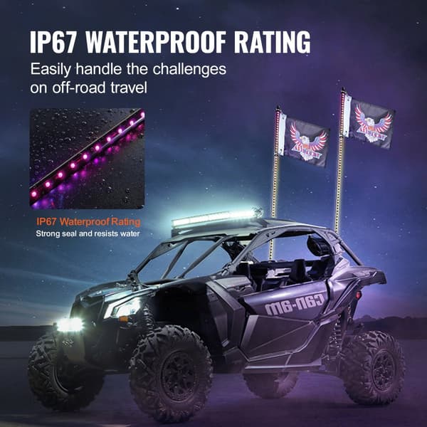 LED Piskelys 2 STK 3FT RGB Antenne Lys, Fjernbetjening, App-styret, perfekt til ATV, UTV og RZR