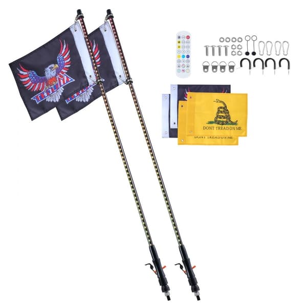 LED Piskelys 2 STK 3FT RGB Antenne Lys, Fjernbetjening, App-styret, perfekt til ATV, UTV og RZR