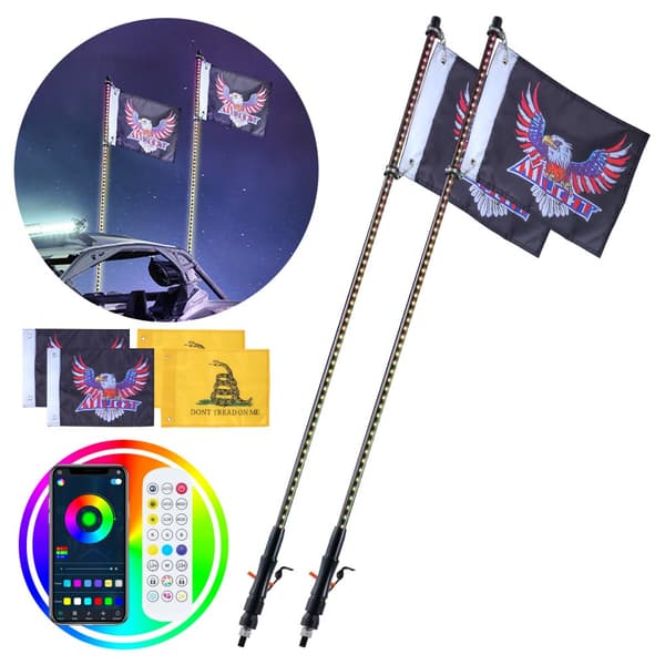 LED Piskelys 2 STK 3FT RGB Antenne Lys, Fjernbetjening, App-styret, perfekt til ATV, UTV og RZR