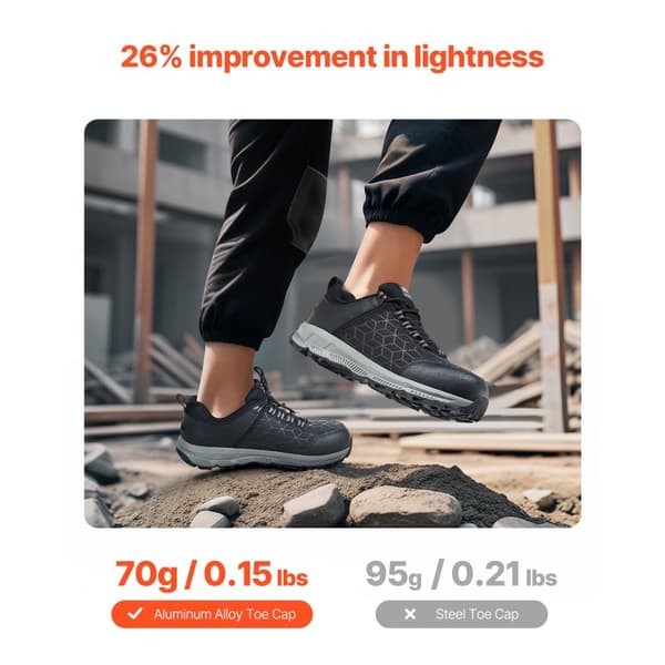 Stålhätta Skor för Män, US Storlek 9.5 Bred, Svarta Atletiska Arbetsskor, Bekväma Sneakers