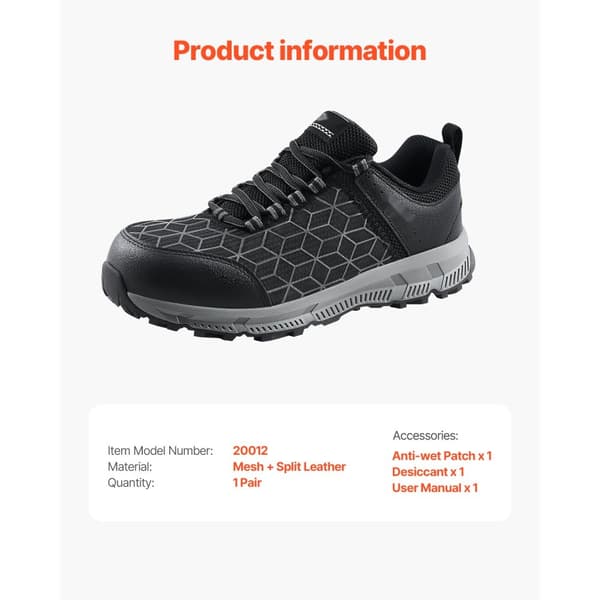 Ståltoet Sko til Mænd, US Størrelse 9, Brede Atletiske Arbejdssko, Holdbare, Komfortable, Sorte Sneakers