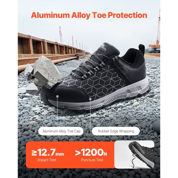 Ståltoet Sko til Mænd, US Størrelse 9, Brede Atletiske Arbejdssko, Holdbare, Komfortable, Sorte Sneakers