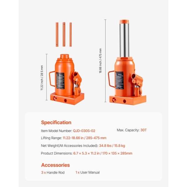 30 Tonnia Hydraulinen Pullontunkki, High Lift Autokorjaamo, Manuaalinen Autojen Nostolaite