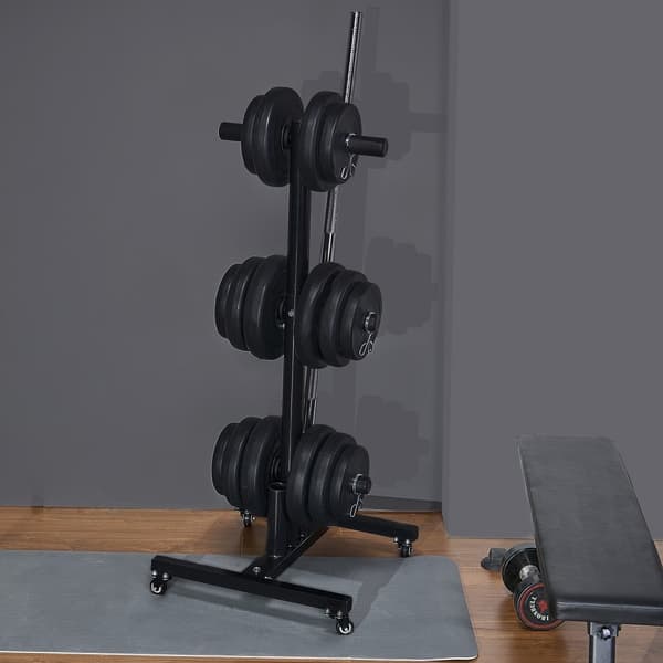 Lodret vægtpladestativ, Home Gym Vægtstangsopbevaring med hjul, stabil konstruktion, op til 1000 lbs kapacitet
