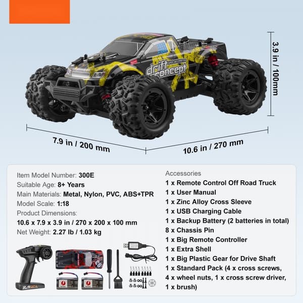 Kaukosäädettävä Auto 1:18, 4WD Maastoauto, Lasten Maastoauto, Kestävä & Korkealaatuinen