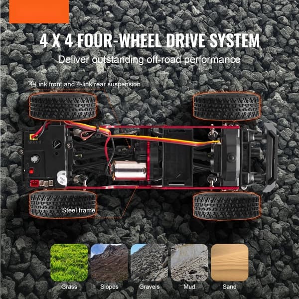 Kaukosäädettävä Auto, 1:24 Mittakaava, 4WD-Maastoauto Lapsille, Täysi Valaistus