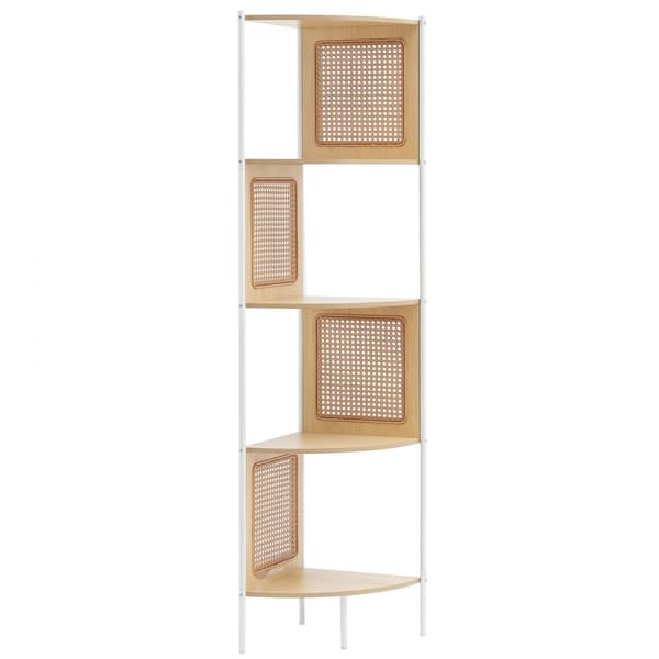 Rattan Hjørne Bogreol, 5-Tiers Bambus Stige, Pladsbesparende Væg Stativ, Smalt Design, Stilfuld Opbevaring