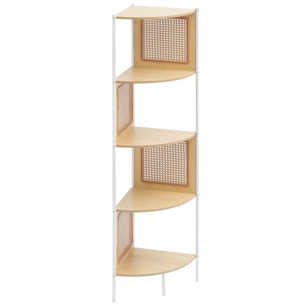Rattan Hjørne Bogreol, 5-Tiers Bambus Stige, Pladsbesparende Væg Stativ, Smalt Design, Stilfuld Opbevaring
