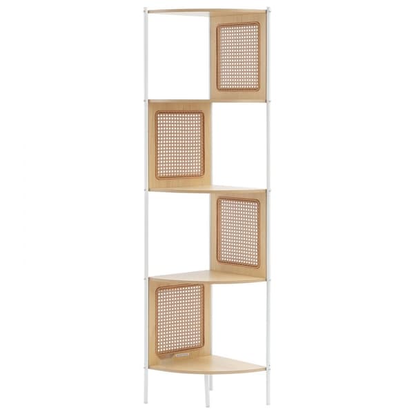 Rattan Hjørne Bogreol, 5-Tiers Bambus Stige, Pladsbesparende Væg Stativ, Smalt Design, Stilfuld Opbevaring
