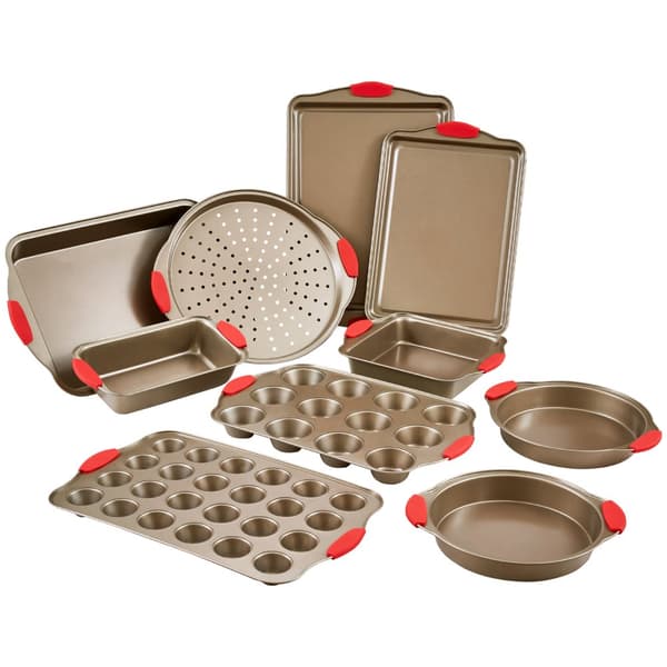 Bakplåtsset 10-delat, Nonstick Kolstålset, med Silikonhandtag för Ökad Greppkomfort