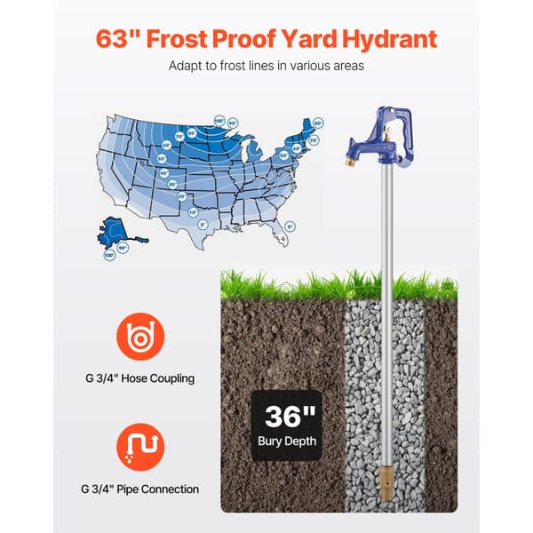 Frostskyddad Gårds Hydrant 63'', 36 Begravningsdjup, Tungtjänst Gjutjärn