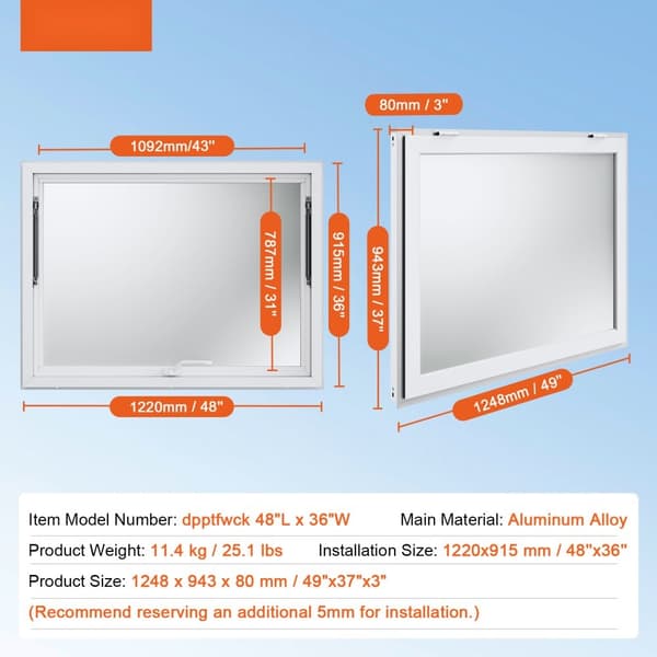 Koncessionsstander, 48L x 36W Serveringsvindue, Madvogn Markise, holdbar, vejrbestandig, nem installation