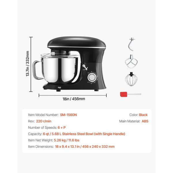 Sähköinen taikinasekoitin Stand Mixer 6 Quart, 1400W, 6+ nopeuden ruokavatkain