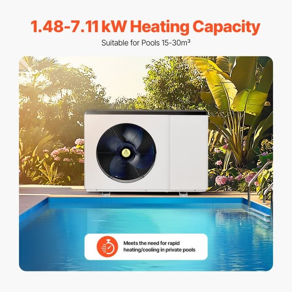 Elektrisk Poolvarmepumpe 1,48-7,11 kW, Energibesparende, Variabel Frekvens, Effektiv Opvarmning, Pladsbesparende Design