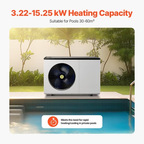 Elektrisk poolvarmepumpe 3,22-15,25 kW, energivenlig, variabel frekvens, effektiv opvarmning og energibesparelse