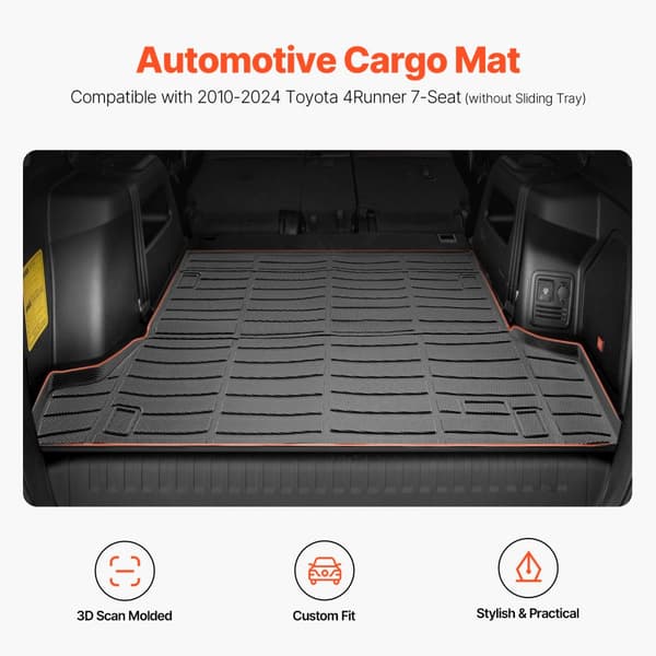 Cargo Mat, All Weather TPE, Skræddersyet Passform til Toyota 4Runner 7-sæder, 2010-2026, Vandtæt, Slidstærk, Let at rengøre