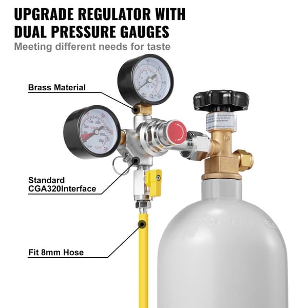 Dobbeltmålerregulator, CO2-regulatormåler 0-60 PSI, Heavy Duty, fadølsregulator med kontraventil, justerbar trykregulator til hjemmebryg