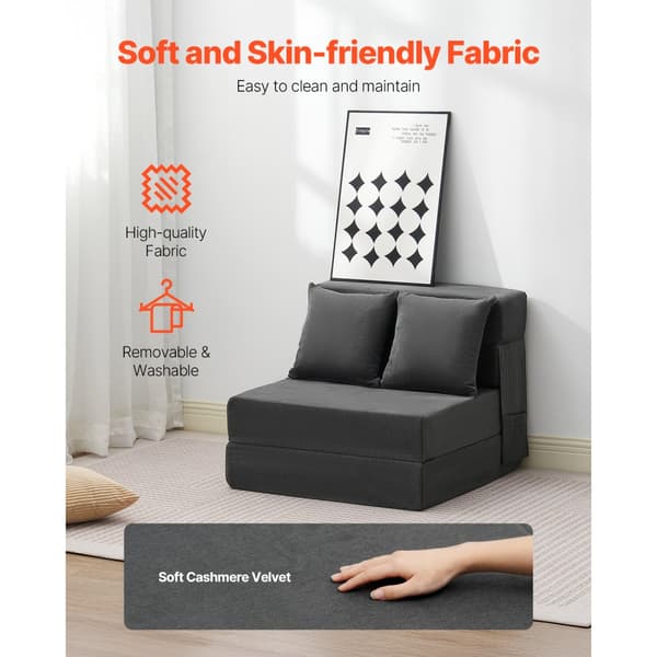 Foldbar sovesofa 3-i-1, med 2 puder, mørkegrå, pladsbesparende design, multifunktionel og komfortabel
