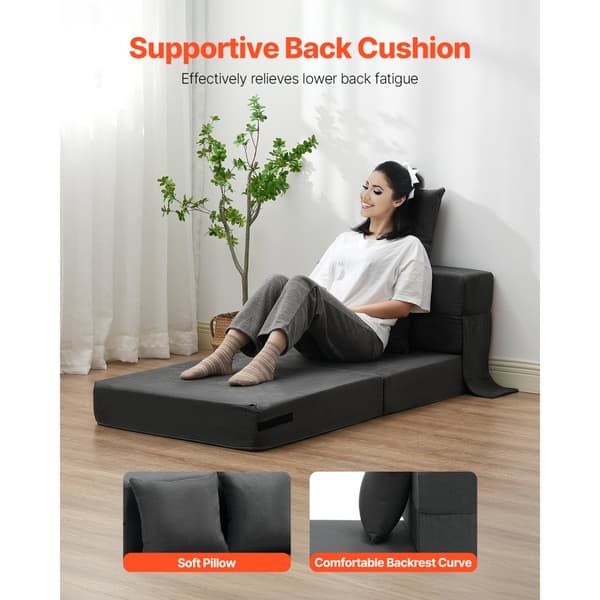 Foldbar sovesofa 3-i-1, med 2 puder, mørkegrå, pladsbesparende design, multifunktionel og komfortabel