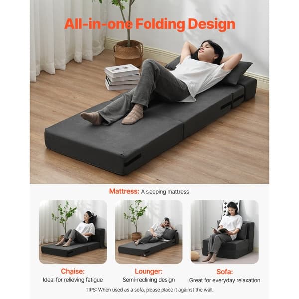 Foldbar sovesofa 3-i-1, med 2 puder, mørkegrå, pladsbesparende design, multifunktionel og komfortabel