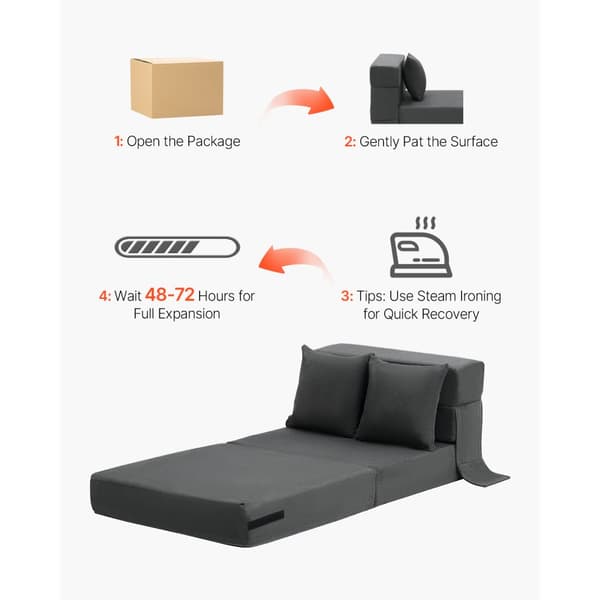 Foldbar sovesofa 3-i-1, med 2 puder, mørkegrå, pladsbesparende design, multifunktionel og komfortabel