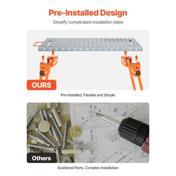 Svejsebord 44 x 21 500LBS, Sammenfoldelig arbejdsbænk, 4-niveau justerbar højde, robust og pladsbesparende design