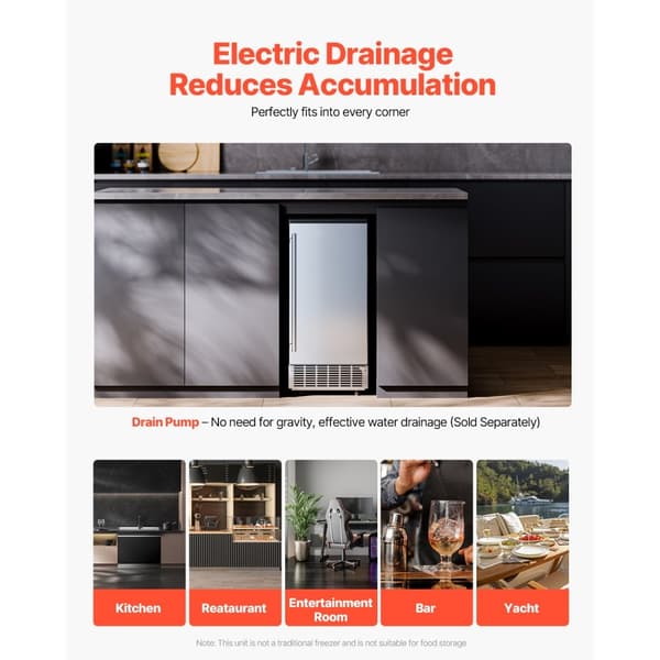 Indbygget ismaskine underbord, 80 lbs/dag, med afløbspumpe, vendbar dør, kompakt design, energieffektiv