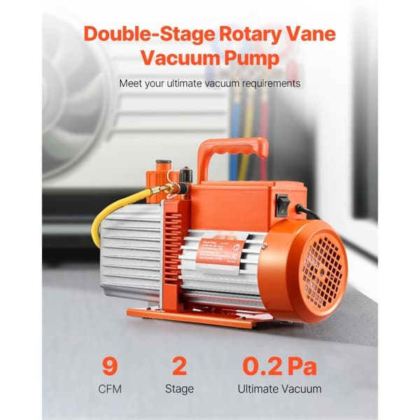 Tyhjiöpumppu 9 CFM, HVAC 2-vaiheinen pyöriväsiipipumppu, öljy mukana