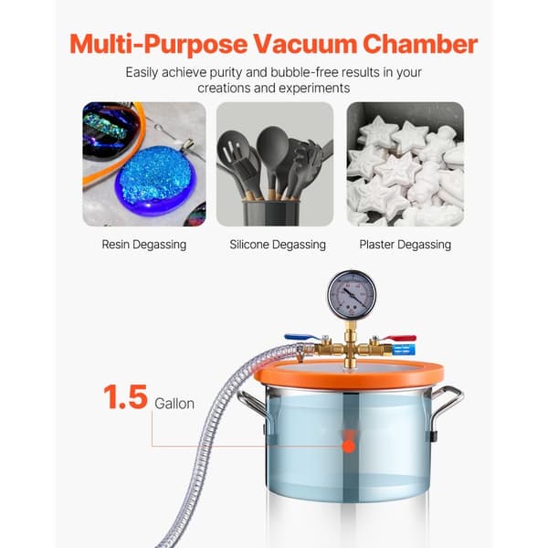Vakuumkammer 1,5 gallon, 3,5CFM pumpe, enkelttrins, effektiv affugtning, ideel til hobbyprojekter, kommerciel brug
